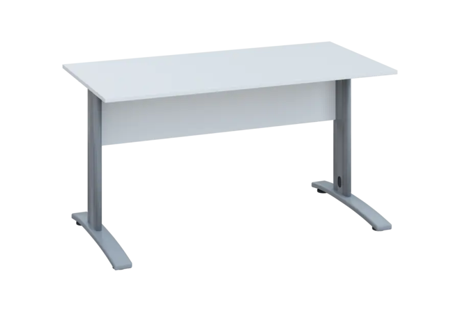 EPK 27 - 14 stůl kancelářský, kovová podnož stříbrná, deska 25 mm, široký 1400 mm, bílá